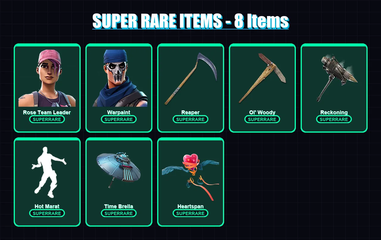 [PC/XBOX/PSN] | Rose Team Leader | Warpaint | Zenith | Mandalorian | The Ice King | 103 skin | 120 pickaxe | 128 emote | 113 glider | Lv1372