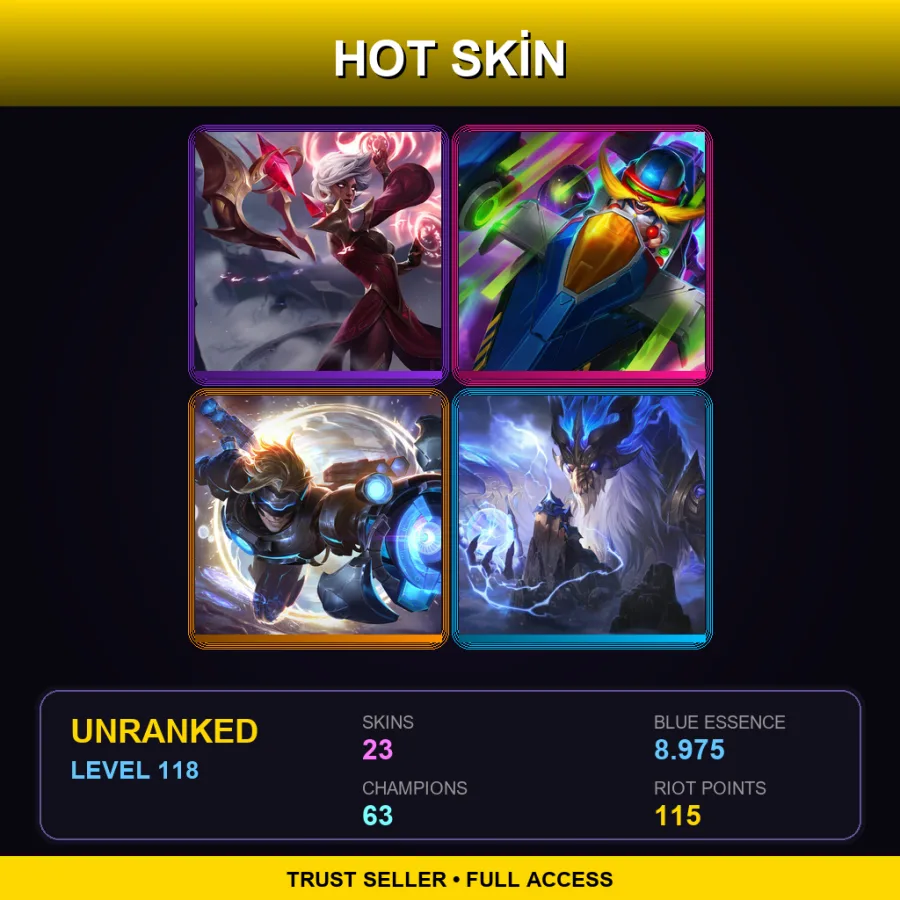EUW | Lv118 | Unranked | 23 Skin | 63 Champ