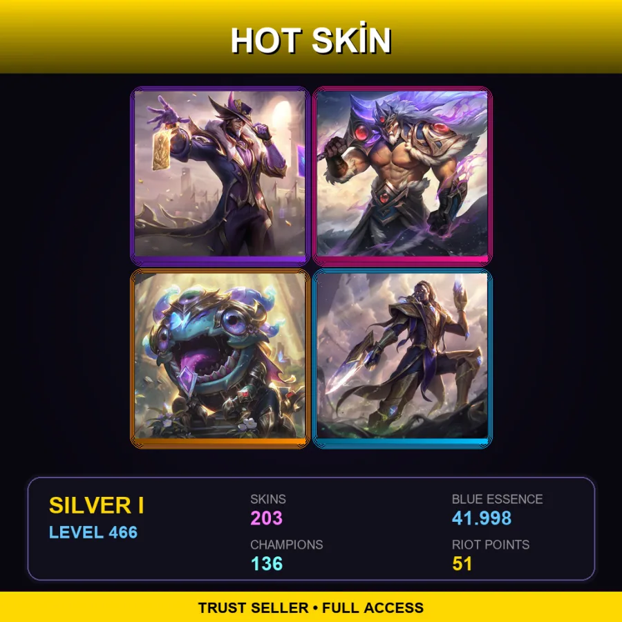 BR | Lv466 | Silver I | 203 Skin | 136 Champ — LoL account