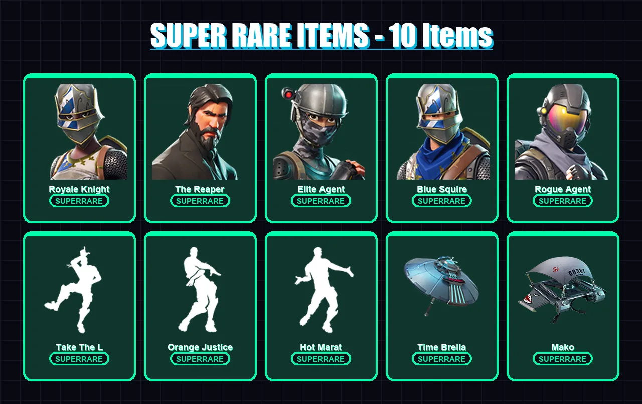 [PS4/PS5/XBOX/PC] | Royale Knight | The Reaper | Elite Agent | Blue Squire | Rogue Agent | 26 skin | 22 pickaxe | 43 emote | 37 glider | Lv676