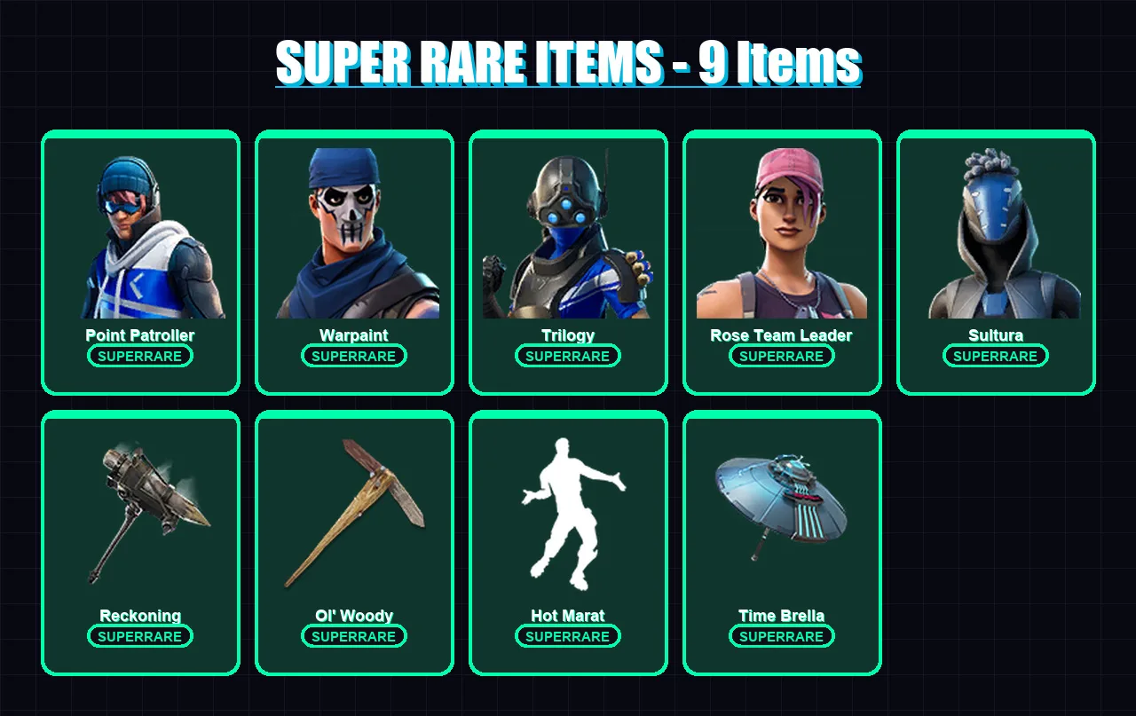 [PS4/PS5/XBOX/PC] | Point Patroller | Warpaint | Trilogy | Rose Team Leader | Sultura | 40 skin | 82 pickaxe | 71 emote | 88 glider | Lv1378 — Game account