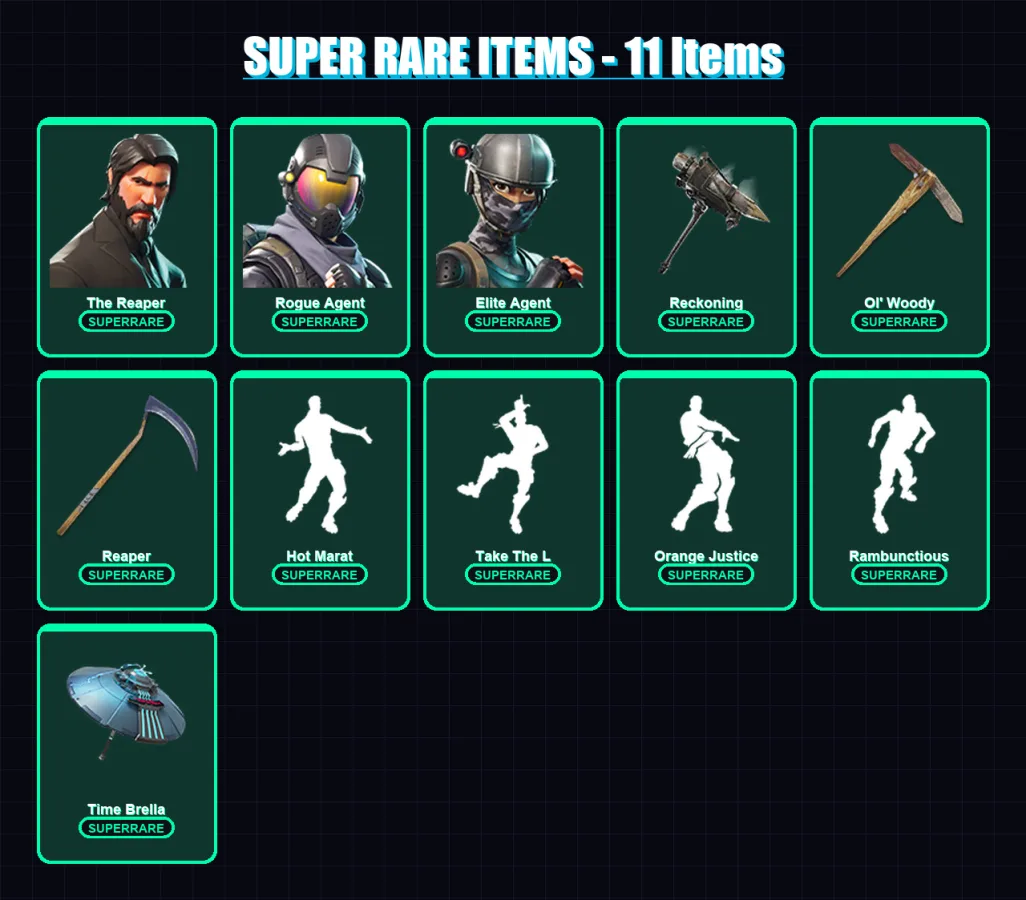 [PC] | The Reaper | Rogue Agent | Elite Agent | Omega | Tricera Ops | 89 skin | 160 pickaxe | 112 emote | 128 glider | Lv2318