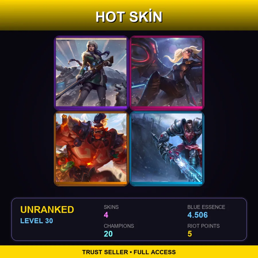 EUNE | Arctic Warfare Caitlyn | Riot Kayle | Rageborn Mundo | Dreadknight Garen | 4 Skin | 20 Champ | Lv30