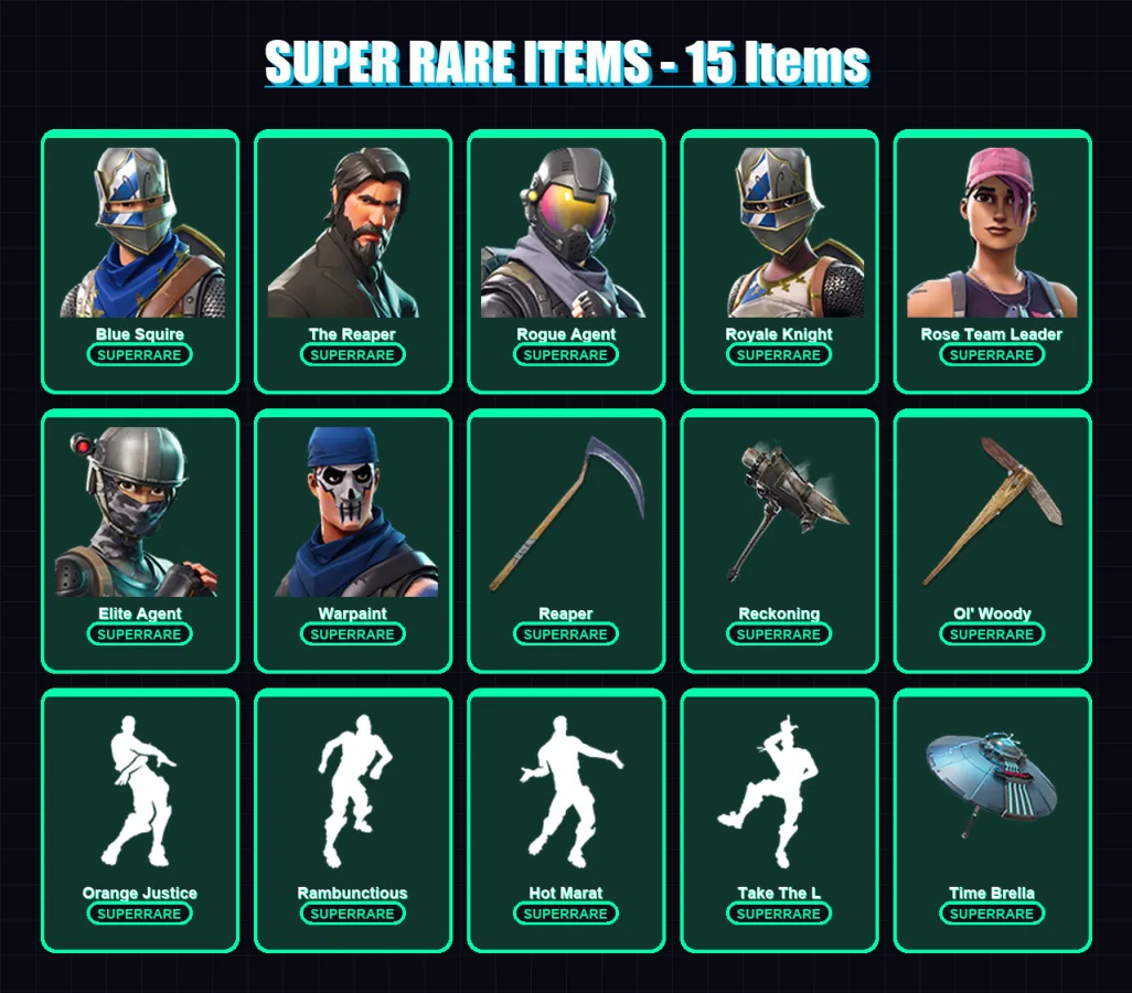 [PC/XBOX/PSN] | Blue Squire | The Reaper | Rogue Agent | Royale Knight | Rose Team Leader | 70 skin | 60 pickaxe | 75 emote | 59 glider | Lv649