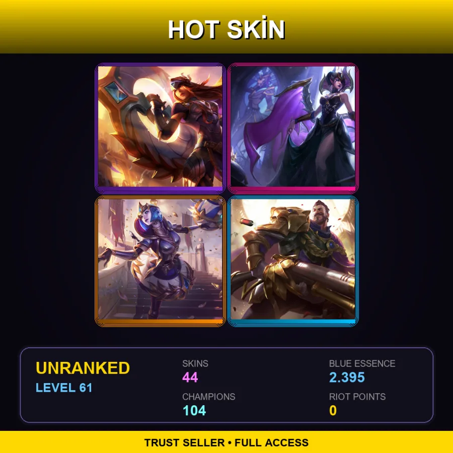 SG | Lv61 | Unranked | 44 Skin | 104 Champ — LoL account