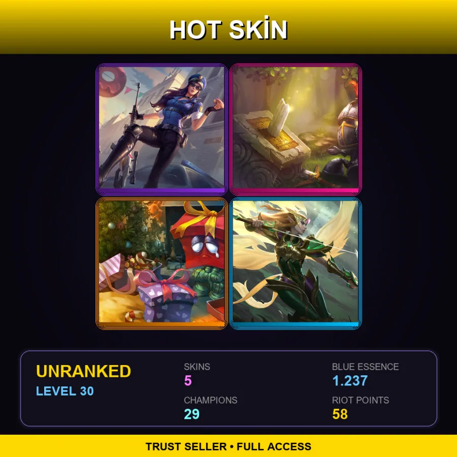 NA | Lv30 | Unranked | 5 Skin | 29 Champ — LoL account
