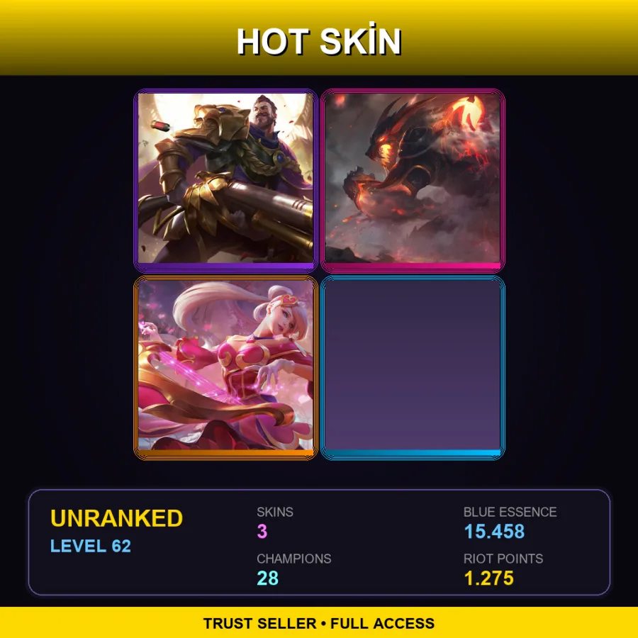 LAS | Lv62 | Unranked | 3 Skin | 28 Champ — LoL account
