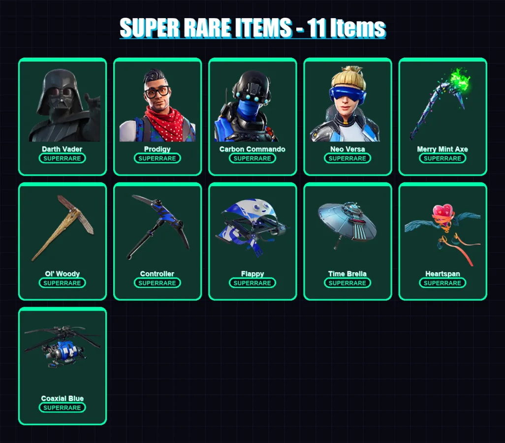 [PS4/PS5/XBOX/PC] | Darth Vader | Prodigy | Carbon Commando | Neo Versa | Luxe | 334 skin | 369 pickaxe | 229 emote | 278 glider | Lv3895