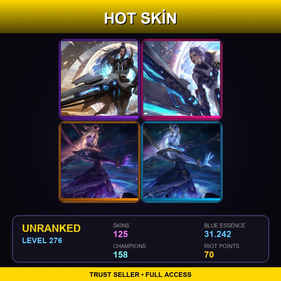 RU | Lv276 | Unranked | 125 Skin | 158 Champ — LoL account