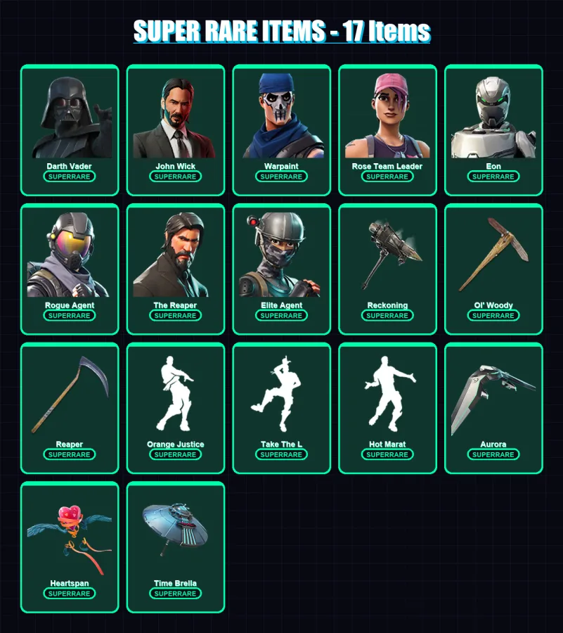 [PC/PSN] | Darth Vader | John Wick | Warpaint | Rose Team Leader | Eon | 157 skin | 126 pickaxe | 141 emote | 120 glider | Lv1523 — Fortnite account