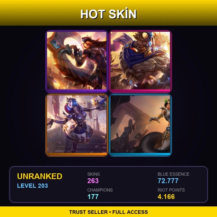 VN | Lv203 | Unranked | 263 Skin | 177 Champ — LoL account