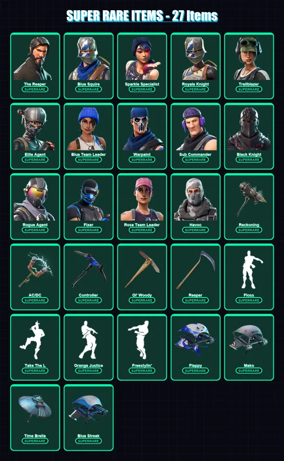 [PS4/PS5/PC] | The Reaper | Blue Squire | Sparkle Specialist | Royale Knight | Trailblazer | 121 skin | 130 pickaxe | 104 emote | 122 glider | Lv164