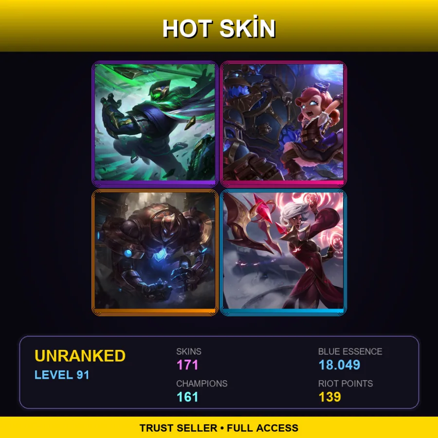 SG | Lv91 | Unranked | 171 Skin | 161 Champ — LoL account