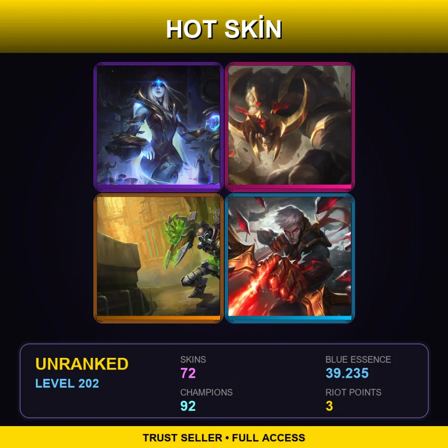 LAN | Lv202 | Unranked | 72 Skin | 92 Champ