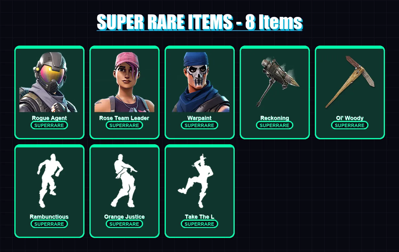 [PS4/PS5/XBOX/PC] | Rogue Agent | Rose Team Leader | Warpaint | Deadfire | Wukong | 71 skin | 56 pickaxe | 95 emote | 58 glider | Lv533