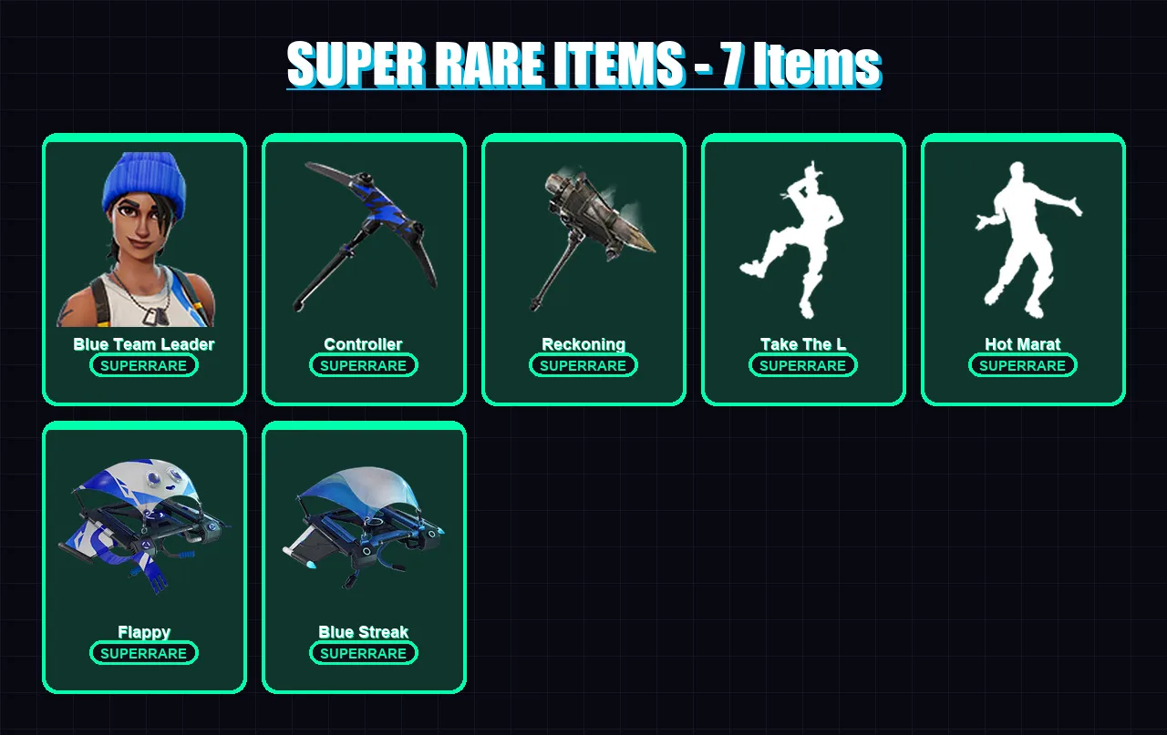 [PS4/PS5/XBOX/PC] | Blue Team Leader | Calamity | Hybrid | Blackheart | Moonwalker | 18 skin | 15 pickaxe | 23 emote | 23 glider | Lv369