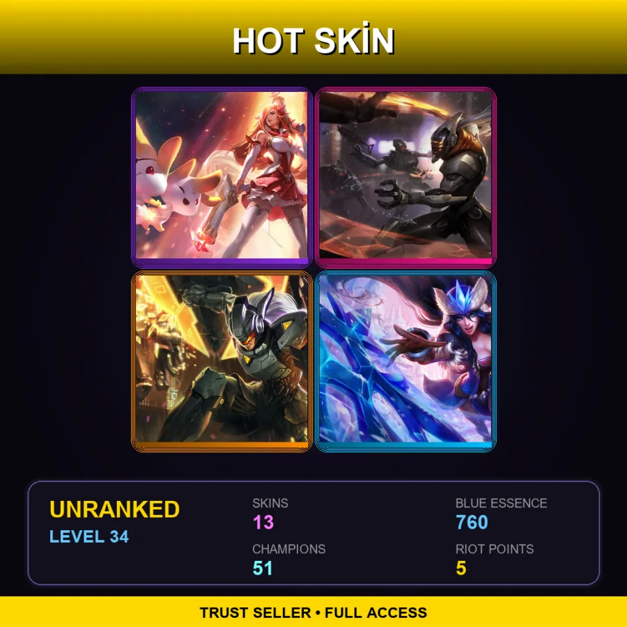 LAS | Lv34 | Unranked | 13 Skin | 51 Champ — LoL account