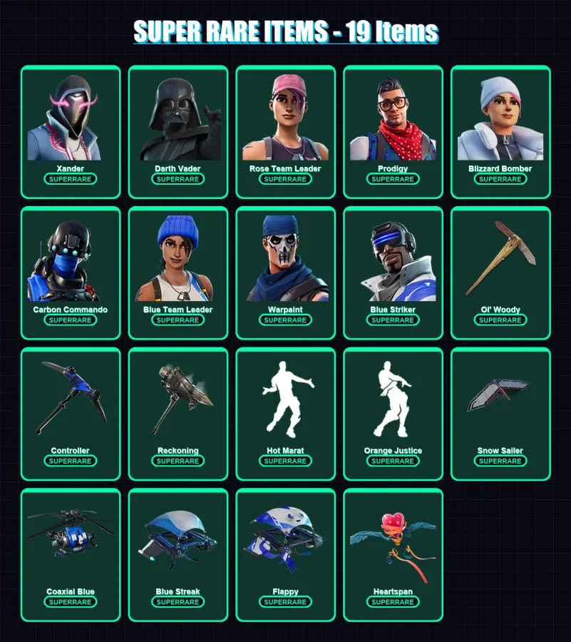 [PC] | Xander | Darth Vader | Rose Team Leader | Prodigy | Blizzard Bomber | 144 skin | 154 pickaxe | 121 emote | 138 glider | Lv1621