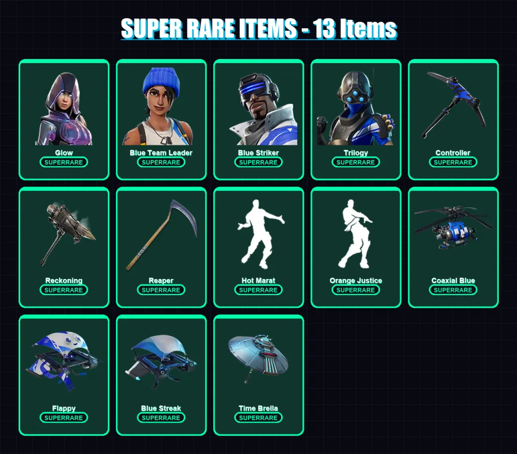 [PC/XBOX/PSN] | Glow | Blue Team Leader | Blue Striker | Trilogy | Calamity | 97 skin | 77 pickaxe | 78 emote | 83 glider | Lv1031 — Fortnite account
