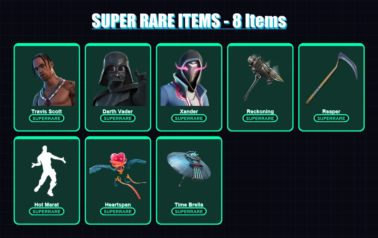 [PS4/PS5/XBOX/PC] | Travis Scott | Darth Vader | Xander | Calamity | The Ice King | 182 skin | 156 pickaxe | 150 emote | 142 glider | Lv2308