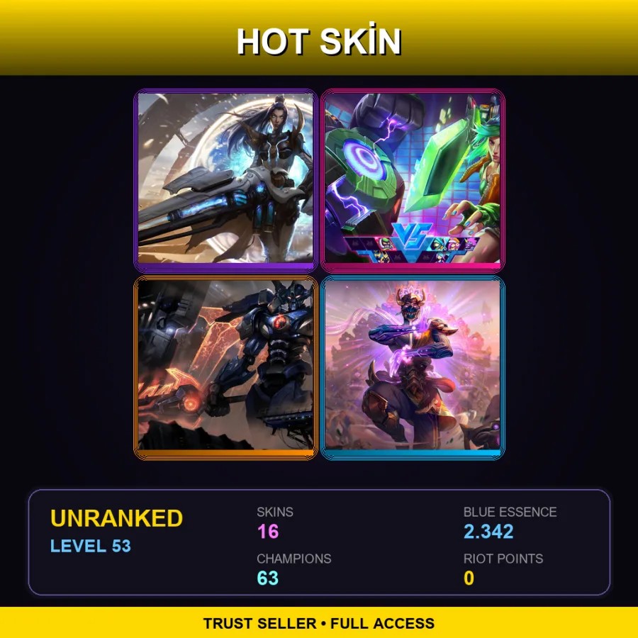 EUW | Lv53 | Unranked | 16 Skin | 63 Champ — LoL account