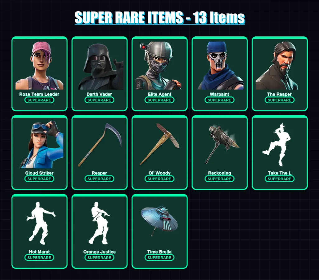 [PC/XBOX/PSN] | Rose Team Leader | Darth Vader | Elite Agent | Warpaint | The Reaper | 187 skin | 239 pickaxe | 187 emote | 189 glider | Lv3147 — Fortnite account