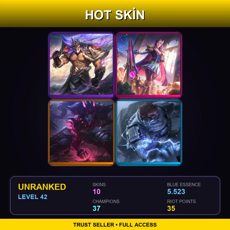 BR | Victorious Tryndamere | Battle Academia Caitlyn | Blood Moon Tryndamere | Northern Storm Volibear | 10 Skin | 37 Champ | Lv42
