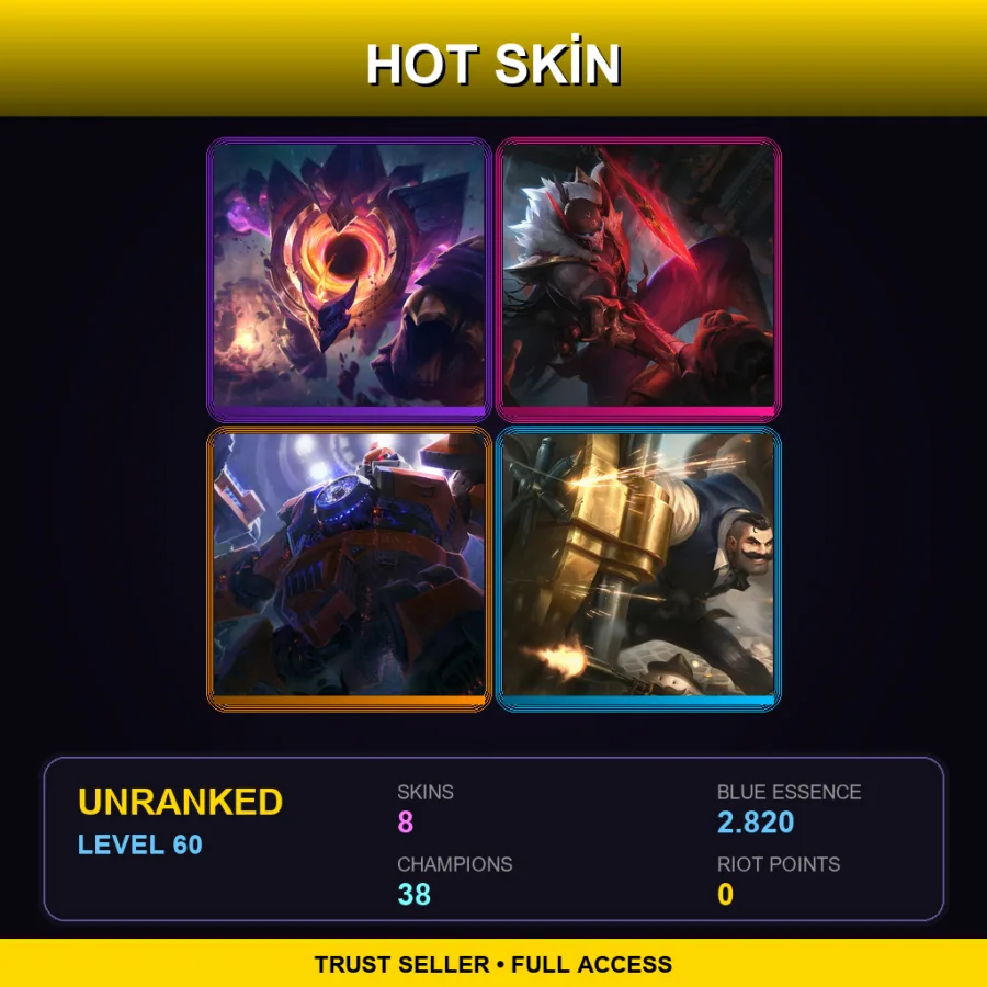 EUW | Lv60 | Unranked | 8 Skin | 38 Champ