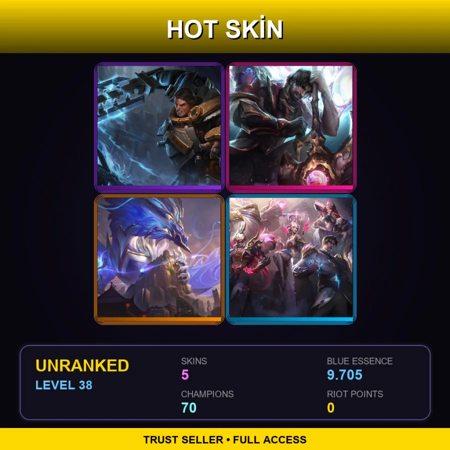 VN | Lv38 | Unranked | 5 Skin | 70 Champ — LoL account