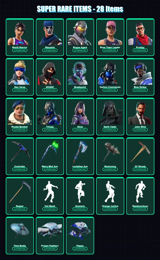[PC/XBOX] | World Warrior | Warpaint | Rogue Agent | Rose Team Leader | Prodigy | 353 skin | 287 pickaxe | 289 emote | 234 glider | Lv3142