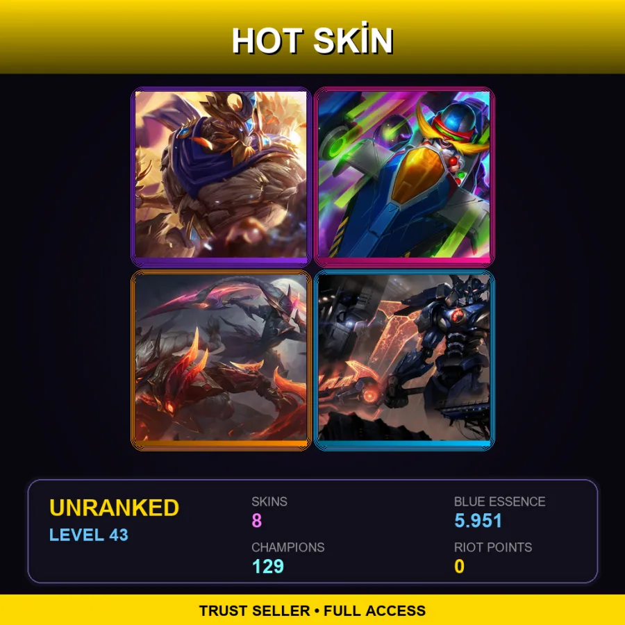 SG | Lv43 | Unranked | 8 Skin | 129 Champ — Mecha Aatrox