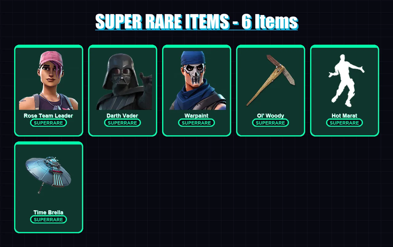 [PC/XBOX/PSN] | Rose Team Leader | Darth Vader | Warpaint | Lynx | Blackheart | 98 skin | 107 pickaxe | 121 emote | 115 glider | Lv2054