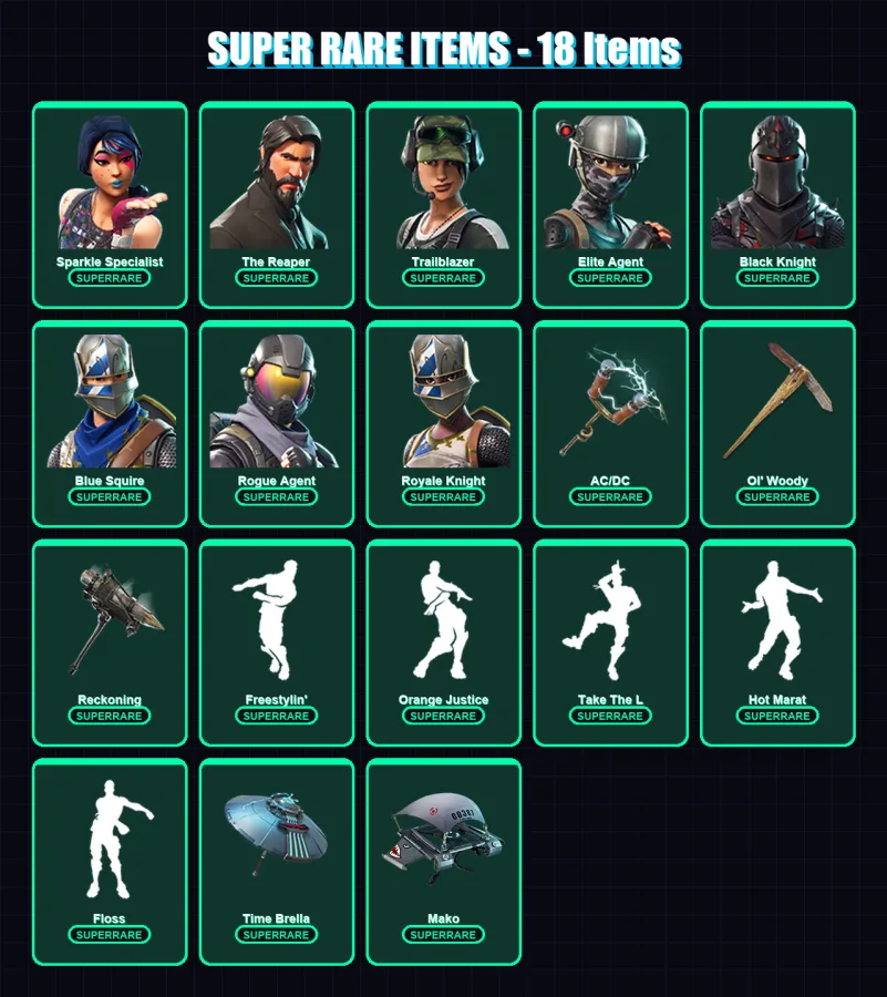 [PC/PSN] | Sparkle Specialist | The Reaper | Trailblazer | Elite Agent | Black Knight | 79 skin | 75 pickaxe | 80 emote | 81 glider | Lv1107
