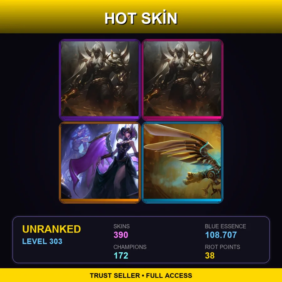 EUW | Lv303 | Unranked | 390 Skin | 172 Champ — LoL account