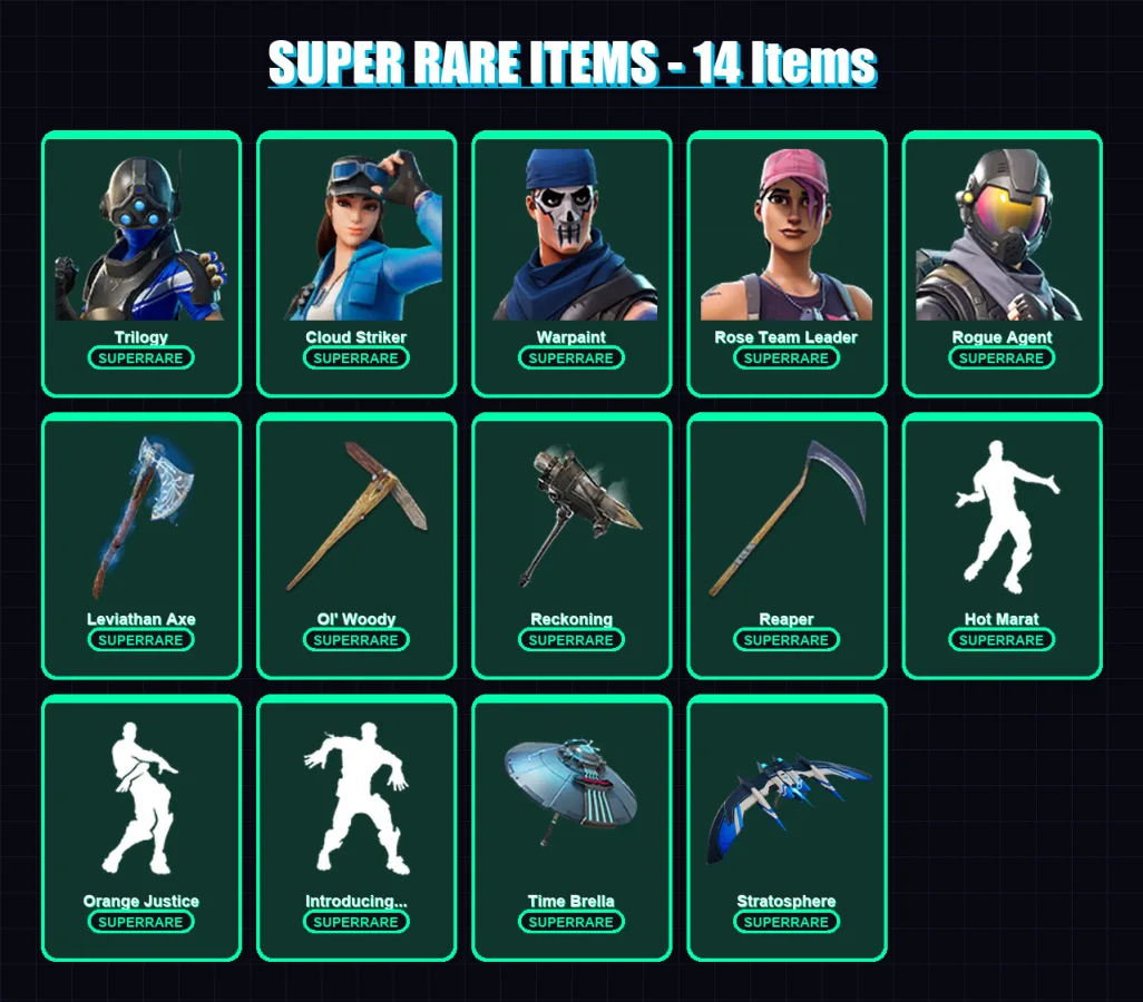 [PC/XBOX] | Trilogy | Cloud Striker | Warpaint | Rose Team Leader | Rogue Agent | 271 skin | 281 pickaxe | 181 emote | 207 glider | Lv3394