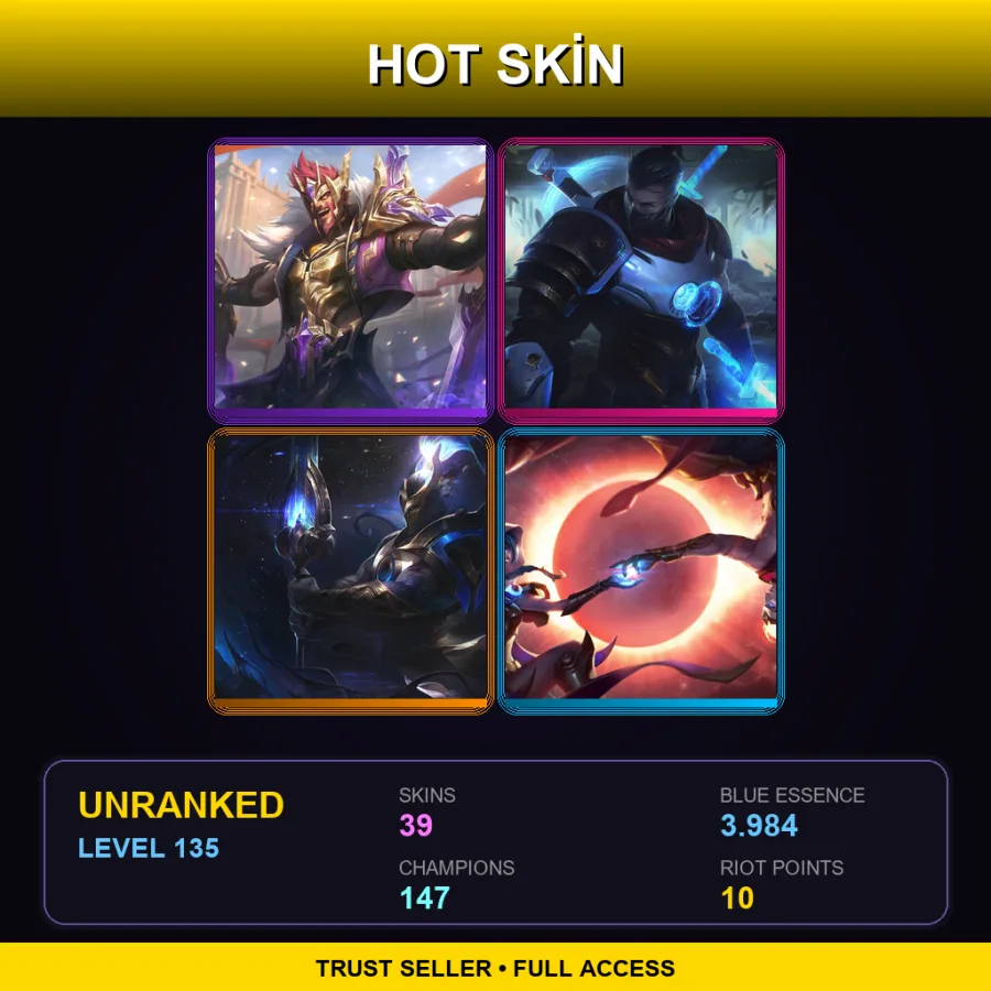 EUW | Lv135 | Unranked | 39 Skin | 147 Champ — LoL account