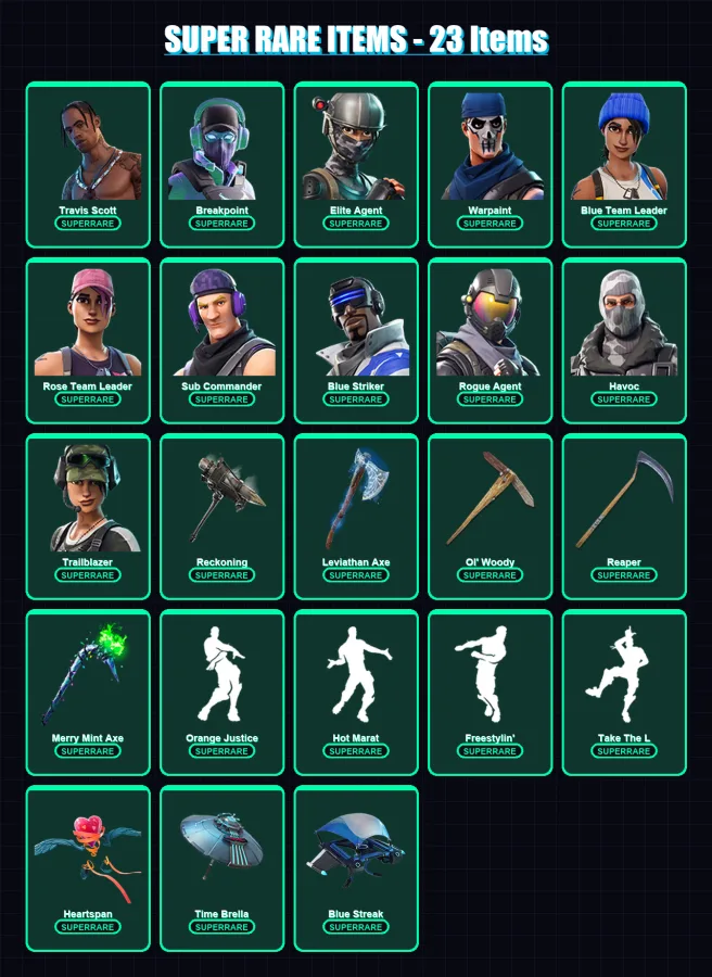 [PC/XBOX] | Travis Scott | Breakpoint | Elite Agent | Warpaint | Blue Team Leader | 226 skin | 219 pickaxe | 183 emote | 191 glider | Lv2631