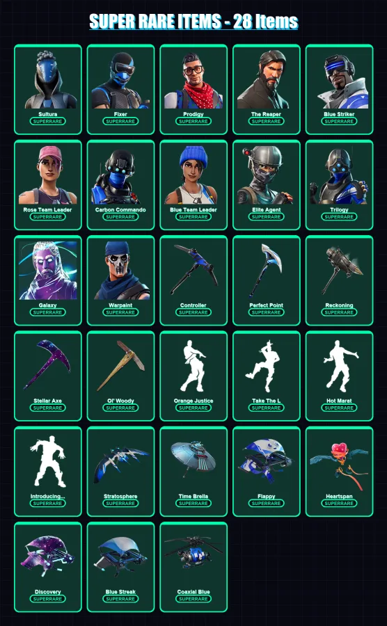 [PS4/PS5/XBOX/PC] | Sultura | Fixer | Prodigy | The Reaper | Blue Striker | 138 skin | 148 pickaxe | 128 emote | 137 glider | Lv1949 — Fortnite account