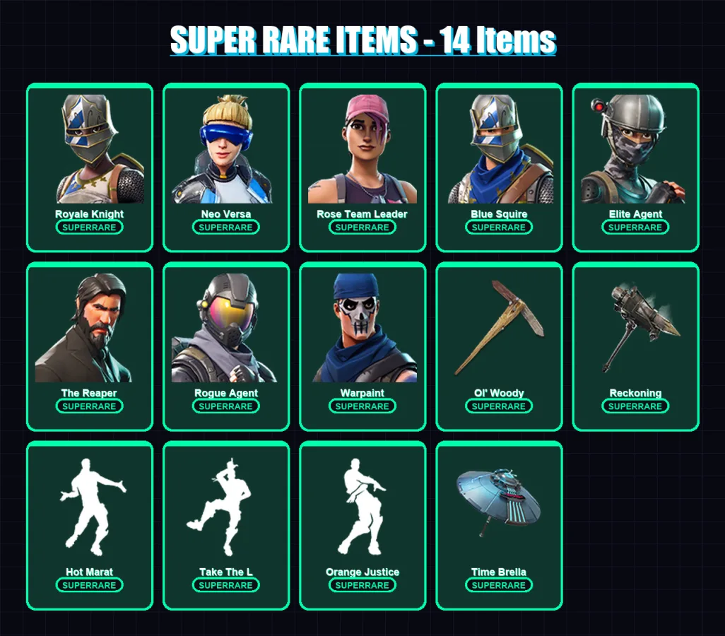 [PC] | Royale Knight | Neo Versa | Rose Team Leader | Blue Squire | Elite Agent | 84 skin | 80 pickaxe | 103 emote | 81 glider | Lv1189