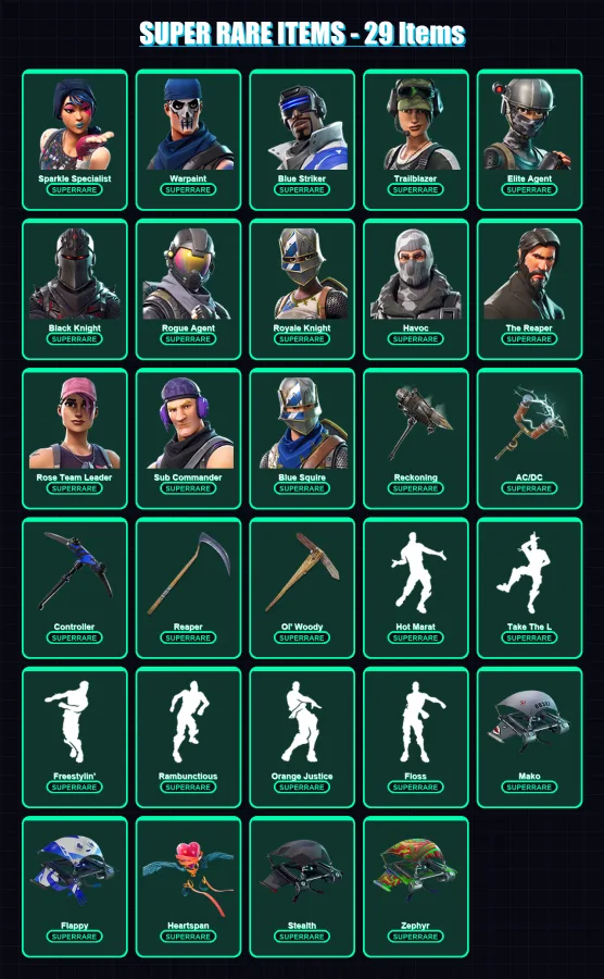 [PC/XBOX/PSN] | Sparkle Specialist | Warpaint | Blue Striker | Trailblazer | Elite Agent | 95 skin | 48 pickaxe | 64 emote | 55 glider | Lv557