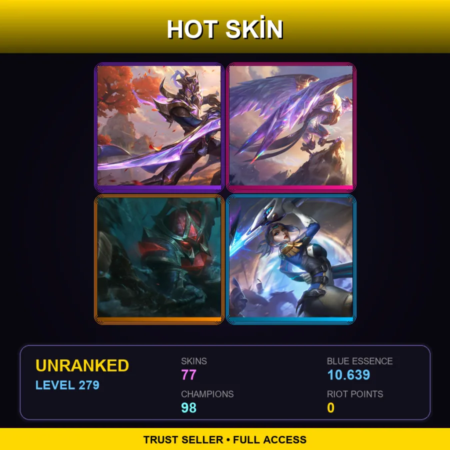 LAN | Lv279 | Unranked | 77 Skin | 98 Champ — LoL account