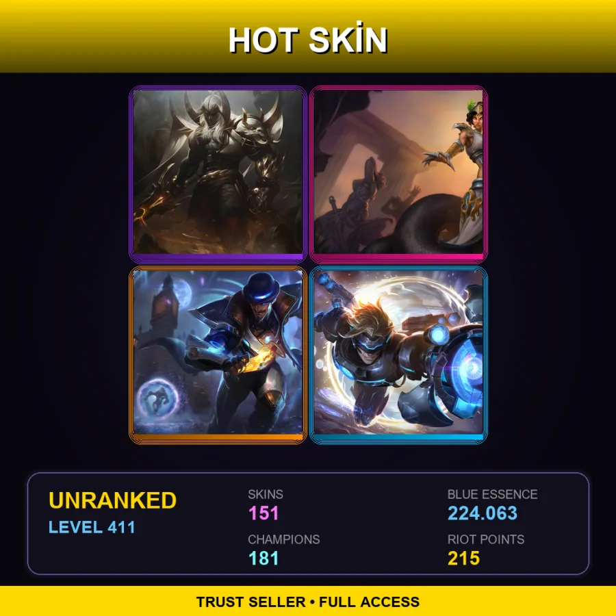 VN | Lv411 | Unranked | 151 Skin | 181 Champ — LoL account