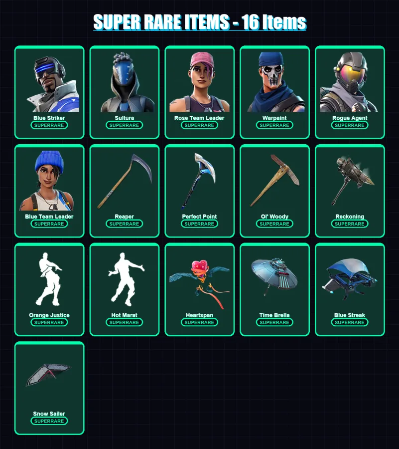[PS4/PS5/XBOX/PC] | Blue Striker | Sultura | Rose Team Leader | Warpaint | Rogue Agent | 172 skin | 154 pickaxe | 157 emote | 141 glider | Lv1978