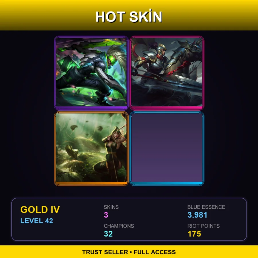 NA | Lv42 | Gold IV | 3 Skin | 32 Champ — LoL account