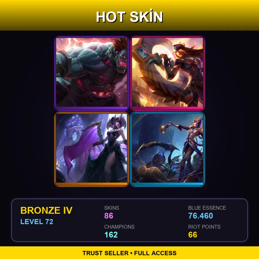 EUW | Lv72 | Bronze IV | 86 Skin | 162 Champ