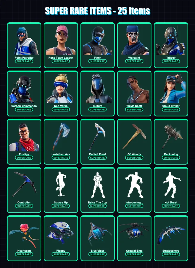 [PC] | Point Patroller | Rose Team Leader | Fixer | Warpaint | Trilogy | 123 skin | 105 pickaxe | 123 emote | 102 glider | Lv1446