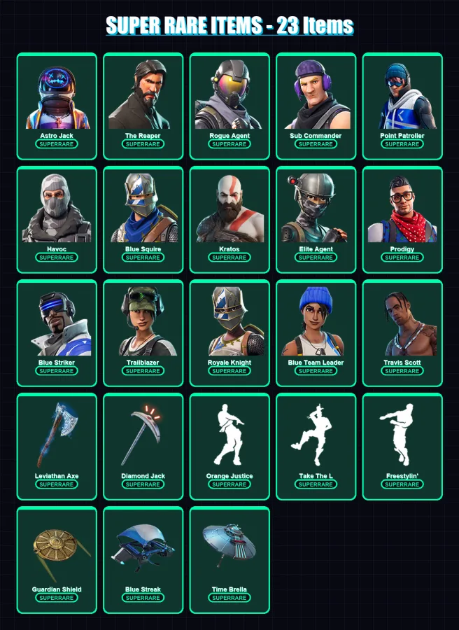 [PS4/PS5/XBOX/PC] | Astro Jack | The Reaper | Rogue Agent | Sub Commander | Point Patroller | 187 skin | 190 pickaxe | 142 emote | 157 glider | Lv20