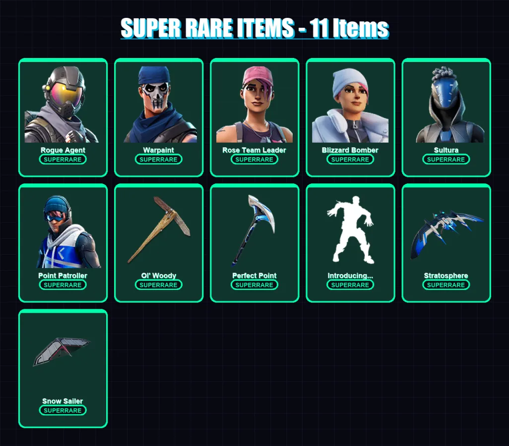 [PC/XBOX] | Rogue Agent | Warpaint | Rose Team Leader | Blizzard Bomber | Sultura | 19 skin | 35 pickaxe | 25 emote | 34 glider | Lv375