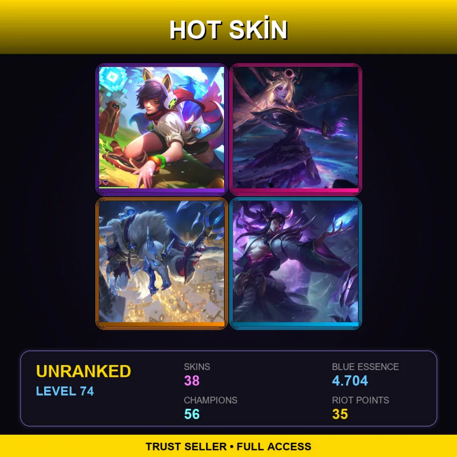 EUW | Lv74 | Unranked | 38 Skin | 56 Champ