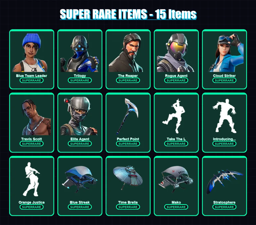 [PS4/PS5/XBOX/PC] | Blue Team Leader | Trilogy | The Reaper | Rogue Agent | Cloud Striker | 60 skin | 75 pickaxe | 72 emote | 84 glider | Lv1221